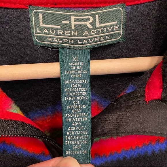 Ralph Lauren L-RL Lauren Active Fleece Full Zip Aztec Black Jacket - Picture 7 of 7